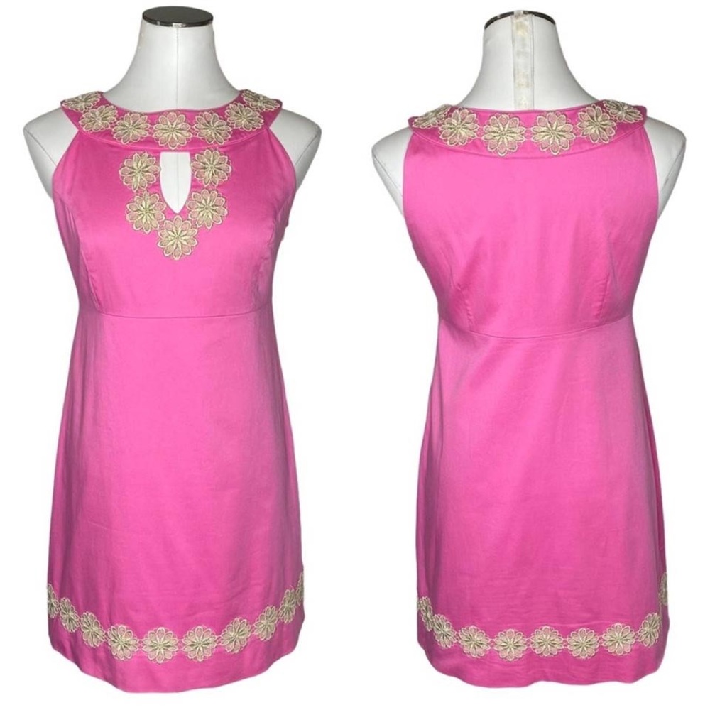 Lilly PulitzerJacqueline Pink & Gold A-line Shift Dress SZ.2 - Picture 1 of 12